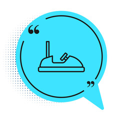 Black line Bumper car icon isolated on white background. Amusement park. Childrens entertainment playground, recreation park. Blue speech bubble symbol. Vector