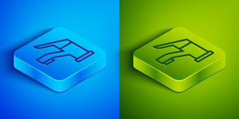 Isometric line Water tap icon isolated on blue and green background. Square button. Vector