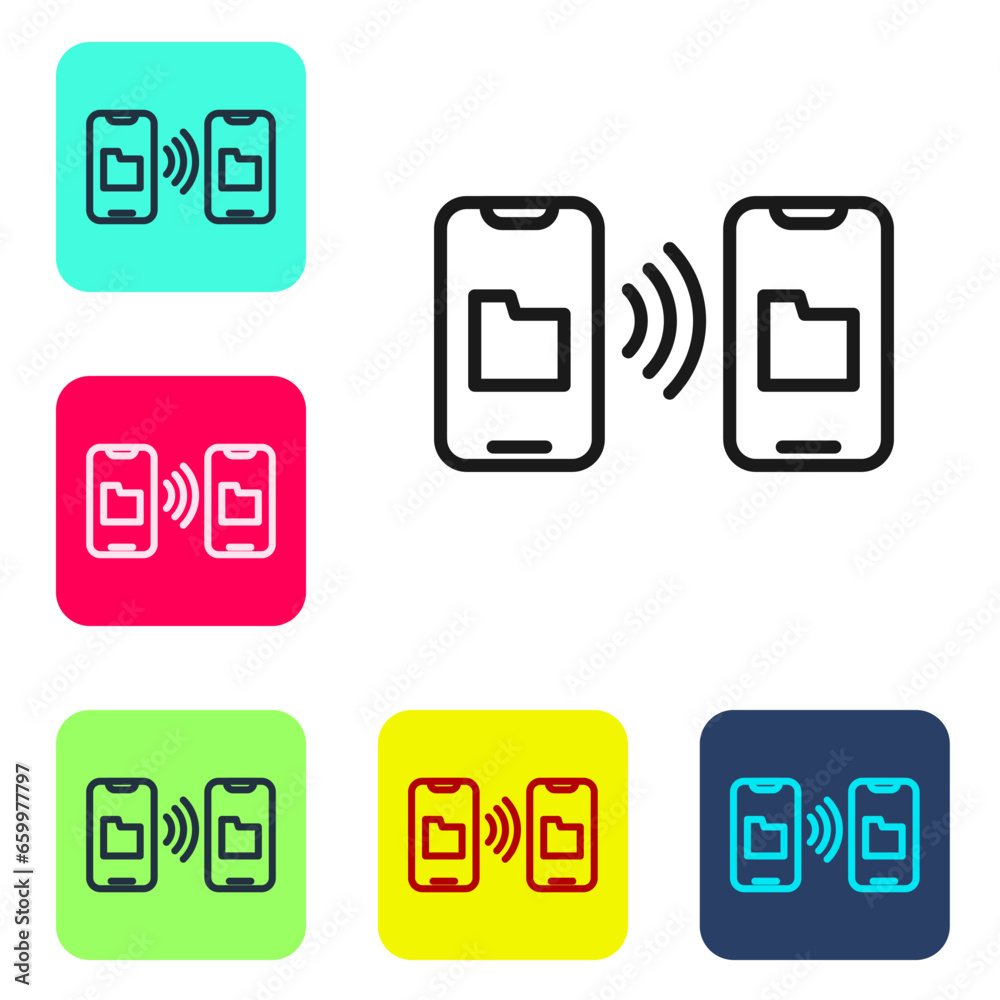 Poster black line cloud technology data transfer and storage icon isolated on white background. set icons i