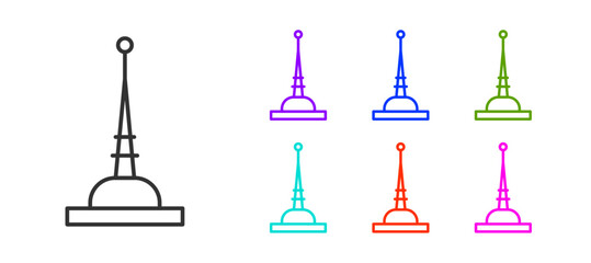 Black line Antenna icon isolated on white background. Radio antenna wireless. Technology and network signal radio antenna. Set icons colorful. Vector