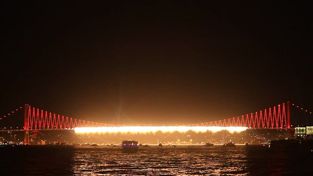 Istanbul celebrates to Anniversary of Republic with a great show from 16 different points. Fireworks show started on the Bosporus Bridge with a 42 firing system and 800 meter wide firefall. Let's begi