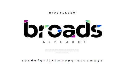 Broads creative modern urban alphabet font. Digital abstract moslem, futuristic, fashion, sport, minimal technology typography. Simple numeric vector illustration