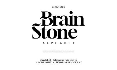 Brainstone premium luxury elegant alphabet letters and numbers. Elegant wedding typography classic serif font decorative vintage retro. Creative vector illustration