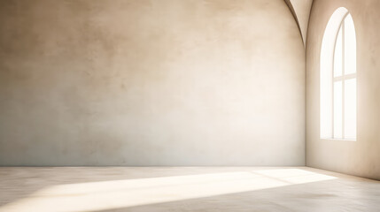 Wunderschönes originelles Hintergrundbild eines leeren Raums mit einem Spiel aus Licht und Schatten an Wand und Boden für Design oder kreative Arbeit. Generiert mit KI