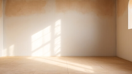 Fototapeta na wymiar Wunderschönes originelles Hintergrundbild eines leeren Raums mit einem Spiel aus Licht und Schatten an Wand und Boden für Design oder kreative Arbeit. Generiert mit KI