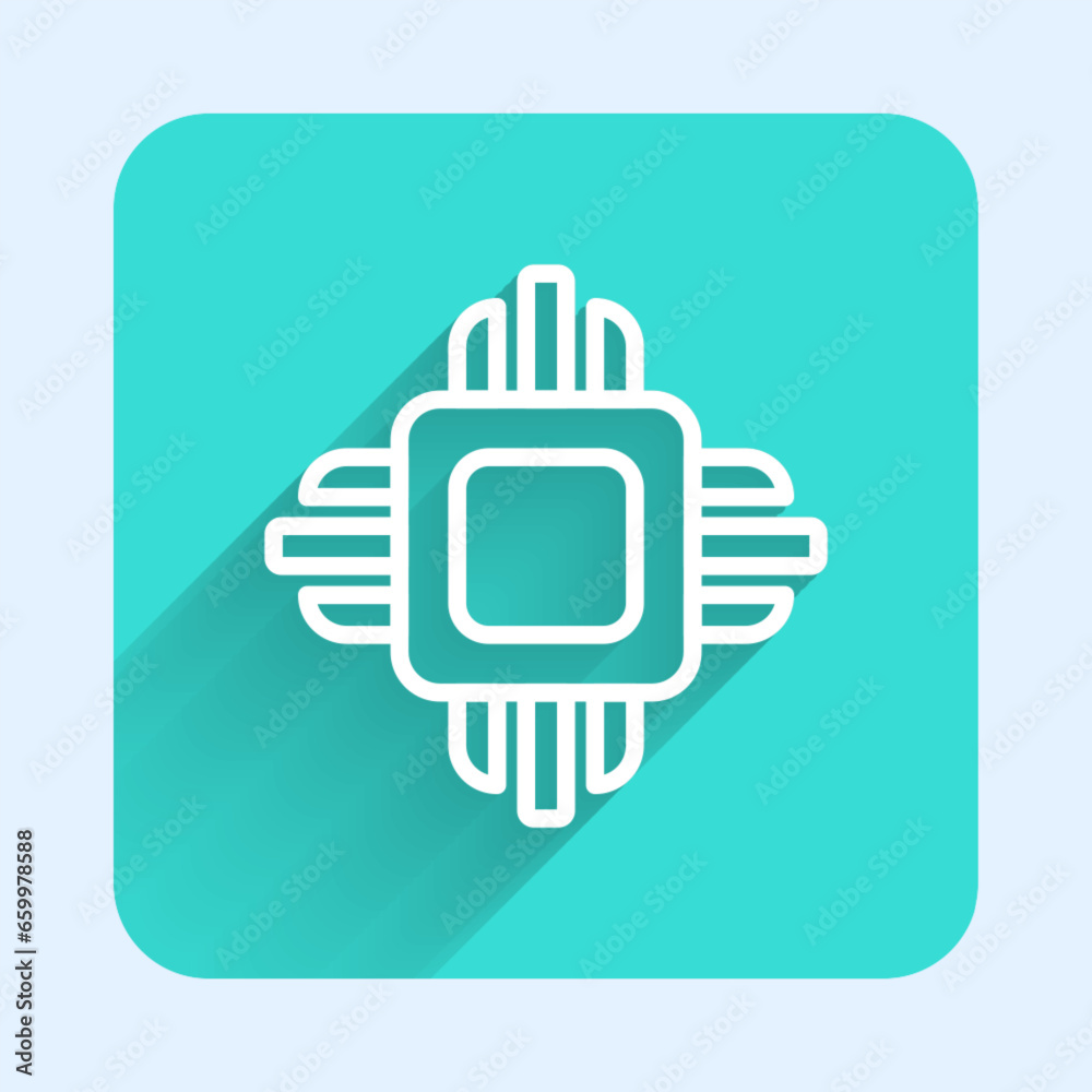 Aufkleber white line computer processor with microcircuits cpu icon isolated with long shadow background. chip