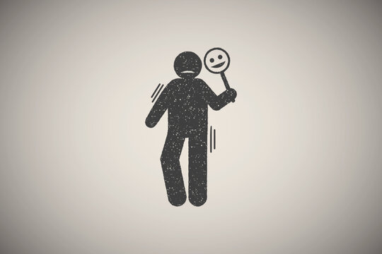 Fake, person, personality icon vector illustration in stamp style