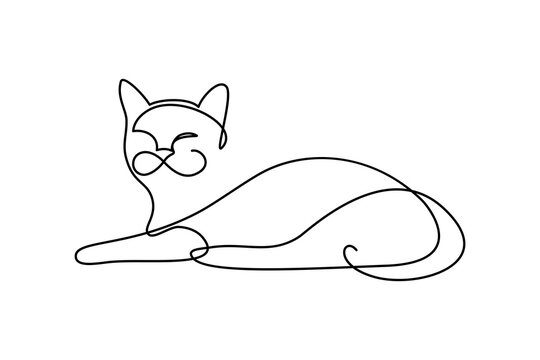 recommend clip art: Cat resting in continuous line art drawing style. Abstract cat lying down and lazy looking at camera black linear design isolated on white background. Vector illustration
