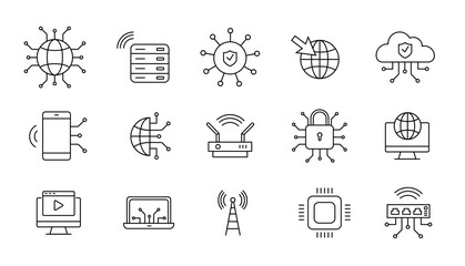 Internet computer web icons related to network, internet. Vector illustration - obrazy, fototapety, plakaty