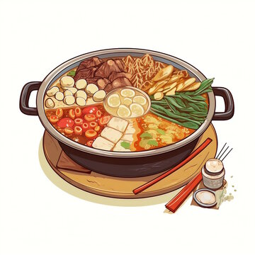 korean stew pot with various ingredients clip art preview