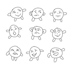 Hand drawn vector illustration of a set of emotional faces