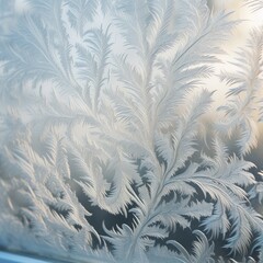 Window is covered with frost on a cold winter morning