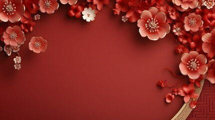 golden oriental style cherry blossoms on a red background