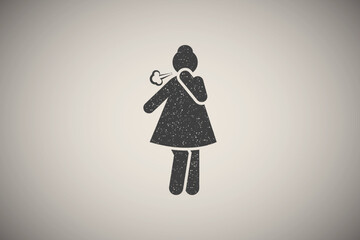 Girl, female, ill icon vector illustration in stamp style