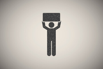 Man lift box move icon vector illustration in stamp style