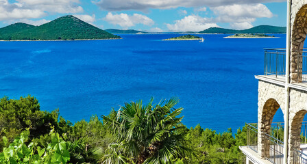 View from house terrace on mediterranean adriatic sea lagoon with Kornati islands - Drage...