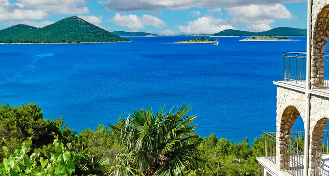 View from house terrace on mediterranean adriatic sea lagoon with Kornati islands - Drage (Pakostane), Croatia