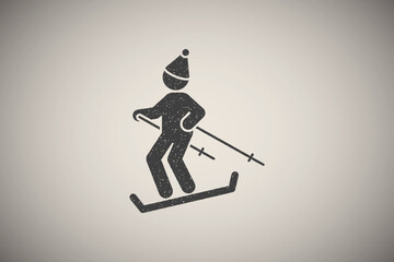 man is skiing icon vector illustration in stamp style