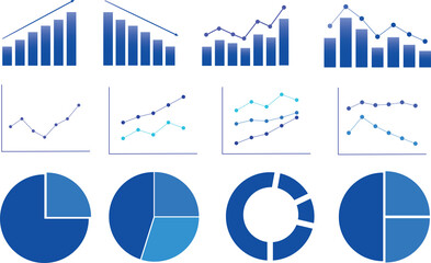 Icon set about graph business chart, Illustration of bar graph, line graph, pie graph. - obrazy, fototapety, plakaty