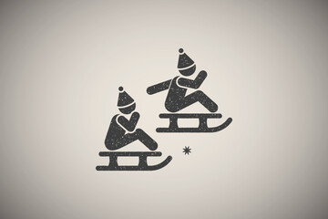Children are sledding icon vector illustration in stamp style