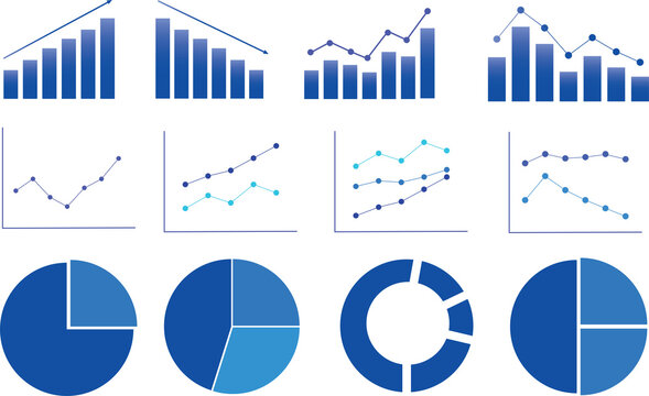 Icon set about graph business chart, Illustration of bar graph, line graph, pie graph. - Powered by Adobe