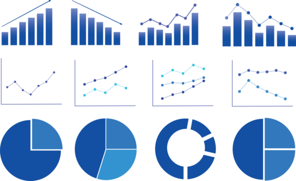Icon set about graph business chart, Illustration of bar graph, line graph, pie graph.