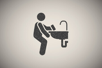 Cleaning, sink, tap icon vector illustration in stamp style