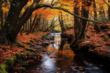 quiet brook through an autumn wooded area