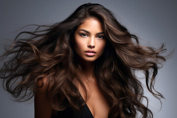 Naklejka premium elite model with long hair posing for a hair care brand