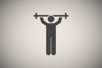 Weight man dumbbell gym with arrow pictogram icon vector illustration in stamp style