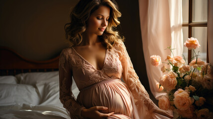 Pregnant woman in pink dress