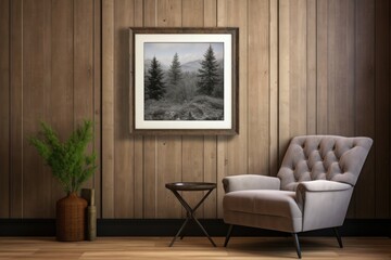 plain wooden wall with a single framed painting