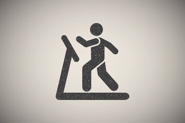 Running man sports gym exercise training with arrow pictogram icon vector illustration in stamp style