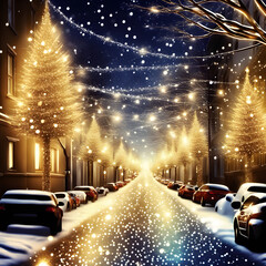 Beautiful City Street Lights Christmas Night Lights Sparkling Background 3