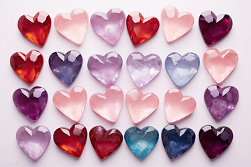 heart shaped eliminated crystals, pastel shining  crystals background 
