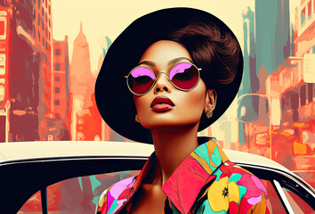 Beautiful african american and asian woman in sunglasses. Colorful illustration. The concept of woman, femininity