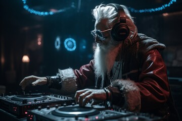 Santa Claus punk djing in a night club