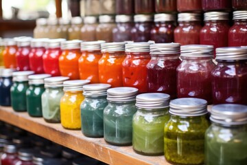 rows of glass jars filled with different colored organic masks