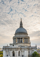 Detail photo of St Paul's Cathedral in London, evening clouds above