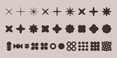 Retro futuristic sparkle icons collection. Set of star shapes. Abstract symbol sign vector design. Y2k elements