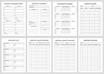 Minimalist planner pages templates. project planning sheet,Product Planner,Packaging Planner,Order Tracker,Supplier List,Monthly Sales Tracker,Monthly Profit Tracker,Shipping  Printable Planner Page .