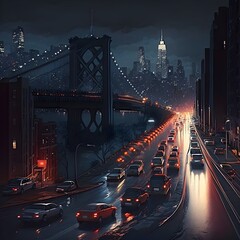 Fototapeta na wymiar city view realistic new york cars night 