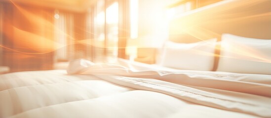 Fototapeta na wymiar Blurred luxury hotel bedroom interior for background