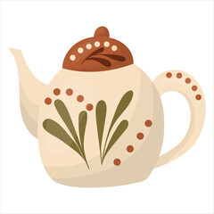 Cute Teapot with autumn illustration. vector illustration on a white background