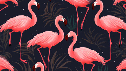 Naklejka premium Seamless pattern with cartoon flamingoes. Background wallpaper design concept
