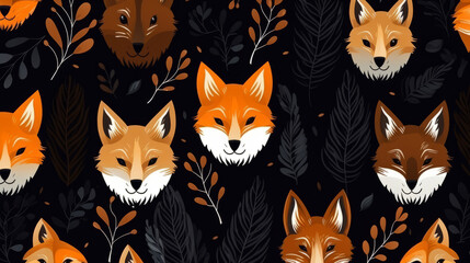 Seamless pattern with cartoon woodland foxes. Background wallpaper design concept