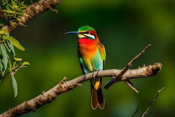 red headed bee eater,A graceful bird, a bee-eater, perched on a branch in the heart of a lush, verdant forest
