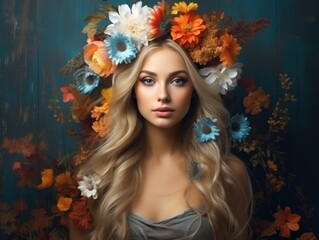portrait of a woman with flowers in hair