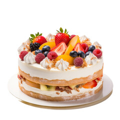 vanilla cake with berrys isolated on a white background, ai generated