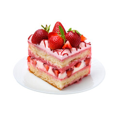 piece strawberry cake isolated on a white background, ai generated